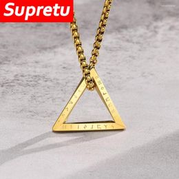 Pendant Necklaces Fashion Simple Mobius Triangle Necklace Men Stainless Steel Vikings Runes Futhark Amulet Scandinavian Jewellery Charm Couple