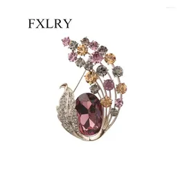 Brooches FXLRY French Cubic Zircon Inlaid Vintage Court Crystal Feather Brooch For Women Banquet Wedding Dress Jewelry