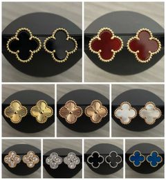 Clover Studs Earring Vintage Four Leaf Clover Charm Stud Earrings Designer Earing Pearl Stainless Steel Gold Studs Agate for Women wedding Jewellery gift