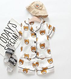 2020 New Summer Children039s Pyjamas Sets Boys Girls Cartoon Bear Home Wear Kids TwoPiece Set ShortSleeved Suit Child Home Cl8441937