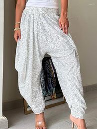Women's Pants Spring Summer Female Loose Casual Streetwear Solid Sequined Patchwork Long Elegant Women Floor Length Bloomers 2024