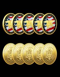5PCS Arts and Crafts US Army Gold Plated Souvenir Coin USA Sea Land Air Of Seal Team Challenge Coins Department Navy Military Badg9295303