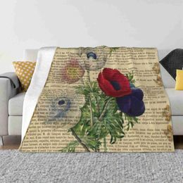 Blankets Botanical Print On Old Book Page-Poppies Novelty Fashion Soft Warm Blanket Page Poppies