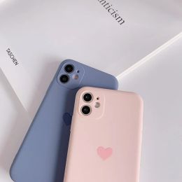 Korean Solid Candy Color Love Heart Phone Case For iPhone 13 12 11 14 15 Pro Max XS Max XR X 8 14 15 Plus Cute Soft Bumper Cover