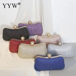 Evening Bags 2024Pearl Buckle Women Clutch Shoulder Bag Women'S Handbag With Chain For Party Wedding Ladies Clutches Gift