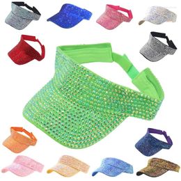 Berets Summer Sun Shining Rhinestones Hats Men Women Cotton Adjustable Visor Top Empty Tennis Golf Sunscreen Baseball Cap Fashion Shiny