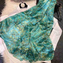 Shawls 100% Mulberry Silk Shawl Brand Plum Bossom Design Blue Green Summer Beach Silk Shawl Autumn/Winter Neck ShawlL2404