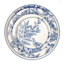 Bowls High-temperature Unbreakable Set Of Round Baking Flat Blue And White Ceramic Dessert Dinner Plates Porcelain