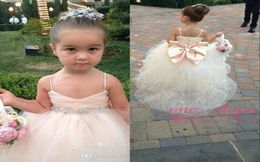 Cute Pageant Dresses for Girls Spaghetti Straps Tulle Puffy Flower Girls Dresses for Weddings with Bow Champagne Ivory White Pink 6740422