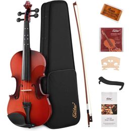 Eastar 4/4 Violin Set - Full Size Solid Wood Violin for Adults with Hard Case, Shoulder Bracelet, Rosin, Two Bows, Clip Tuner, Extra Strings EVA-330
