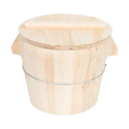 Storage Bottles Cedar Wood Steamed Rice Barrel Bucket With Cover Salad Container Multi-function Wooden Lid