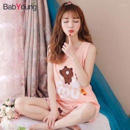 Home Clothing BabYoung Pajamas Women Summer Vest Sleeveless Shorts Cute Cartoon Korean Cotton Girls 2 Pieces Set Short Sleeve Clothes