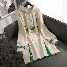 Casual Dresses National Style Women Hanfu Classical Cheongsam Vintage Elegant Fairy Chinese Long Sleeve Embroidery Hoodie Dress Han