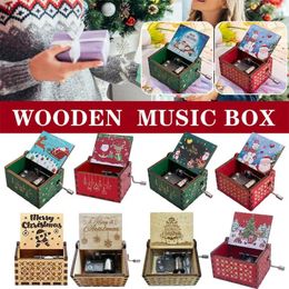 Decorative Figurines Wooden Hand Crank Music Box Merry Christmas Theme Year Gifts For Children Friend Santa Claus Musica B5H6