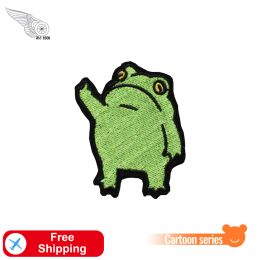 accessories Cute Green Frog Embroidered Patches Cartoon Things Iron on Accessory for Clothes Kids Shirts Bag Animal Appliques Custom Logo
