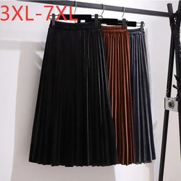 Women Autumn Winter Plus Size Velvet Long Skirt Formal Occasion Party Aline Pleated Korean Skirts Female Large Y2K Clothing 240328