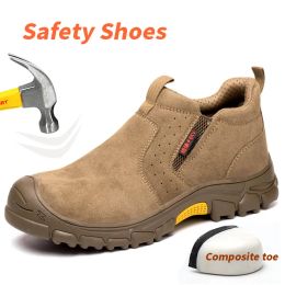 Boots Safety Shoes Composite Fibre Toe Leather Boots for Working Men Welder Kevlar Anti Smashing Puncture Welding Without Laces Winter