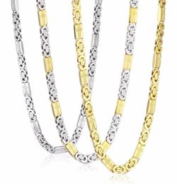High Quality Stainless Steel Necklace Mens Chain Byzantine Carved Men Jewellery Gold Silver Tone 8mm Width 55cm Length 22inch244P9108125