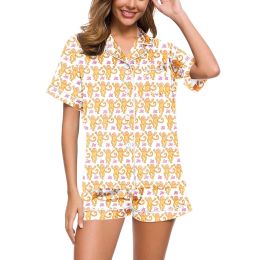 Cute Roller Rabbit 2 Piece Pyjamas Set For Women Monkey Preppy Print Short Sleeve T-Shirt And Shorts Pyjama Set Loungewear