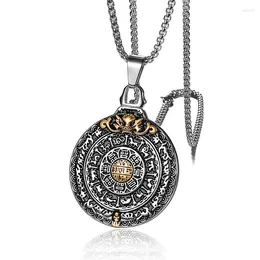 Pendant Necklaces Retro Amulet Necklace For Men Titanium Stainless Steel Buddhism Jiang Mochu 12 Zodiac Round Pendants Punk Jewelry