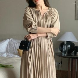 Casual Dresses V-neck Maxi Dress Women Spring Fall Loose Lace Up Draped Long Sleeve Beach 2 Colours 2024