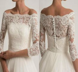 Lace Wedding Jacket For Strapless Wedding Dresses Elegant Long Sleeve Bridal Lace Jackets White Wedding Accessories Applique Ivory6089087