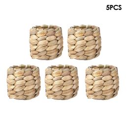 Water Hyacinth Napkin Rings Set of 5, Hand-Woven Farmhouse Napkin Rings, Rustic Napkin Rings for Birthday Party, Wedding
