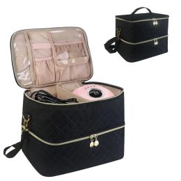 Bags Double Layer Nail Polish Storage Bag Black Large Capacity Handbag Box Nail Dryer Case for Perfume Essential Oil Travel Lipstick