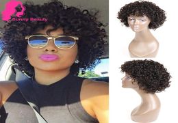 Short Curly Human Hair Wig for Black Women Brazilian Bob None Lace Front with Bangs Deep Curl Wigs Sunny Beauty 1B24 Machine3566571