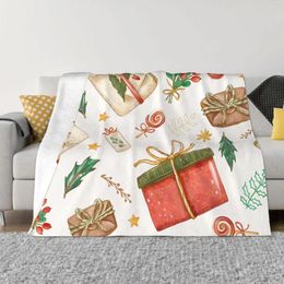 Blankets Merry Christmas Day Blanket Flannel Decoration Watercolor Portable Home Bedspread