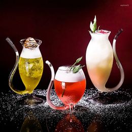 Wine Glasses 200ml/300ml/340ml Transparent Creative Glass Cup Cocktail With Straw For Drinks Beer Clear Gift