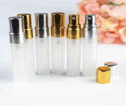 5ML 5ml Thin Frosting Glass Spray Bottle Travel Perfume Portable Bottle With Gold Silver Atomizer Refillable Aluminium Pump9130303