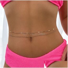 Belly Chains Simple Sexy Thin Chain Waist Belt For Women Summer Beach Bikinis Party Vintage Rave Body Jewellery Y2K Accessories Drop De Dhljg