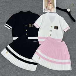 fashion women dress set designer dressss set letter embroidery graphic short sleeve knitshirt summer casual loose pleated skirt women two pieces