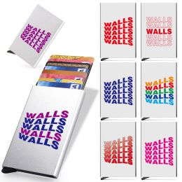 Rfid Credit Card Holder Metal Anti-theft MenWomen Wallets Pop Up Minimalist Wallet Silver Metal Purse Letter Walls Print