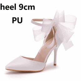 Dress Shoes Crystal Queen Woman Satin Stiletto Elegant Ankle Strap Party Bow-knot Sandals Sexy High Heels White Wedding H240409 5ANV