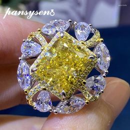 Cluster Rings PANSYSEN Bohemia 925 Sterling Silver Citrine Simulated Moissanite Wedding Engagement For Women Fine Jewelry Wholesale