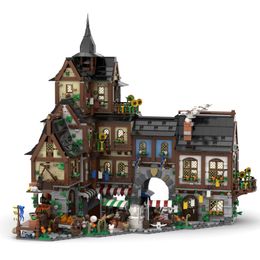 BuildMoc Medieval Town Center with Small Port and Warehouse Building Blocks Set Toy Children Birthday Christmas Gifts