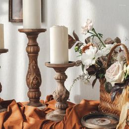 Candle Holders Handmade Wooden Carved Candlestick French Romantic Retro Style Decoration Home Party/Wedding Antique Holder(Brown/White)