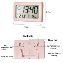 Mini Digital Clock Temperature Humidity Portable Watch Clock Thermometer Hygrometer 12/24 Hours Battery Powered Clocks Home