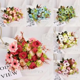 Decorative Flowers 1pc Artificial Fake Flower Combination Rose Tea Bud European Style DIY Bouquet For Valentine's Day Wedding Home Decors