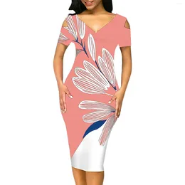 Casual Dresses Summer 2024 V Neck Dress Women Pattern Print Short Sleeves Slim Bodycon Elegant Formal Occasion Vestidos