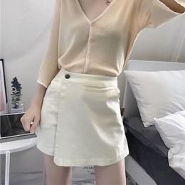 Womens Shorts Skirts Solid Color Cotton Summer Loose Wide Leg Short Pants Button Pockets Female Casual High Waist 240409