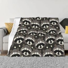 Blankets Raccoon Blanket Flannel Heads Stars Cozy Soft FLeece Bedspread