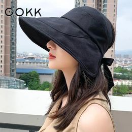 COKK Sun Hat Summer Women Ponytail Visor Wide Brim Uv Protection Bow Beach Yellow Ladies Sunhat Hats Foldable Gorro240409