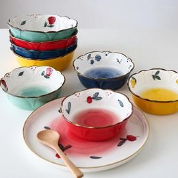 Bowls Ceramic Underglaze Colour Black Dots Glaze Four Colours Petals Baking Bowl/Breakfast Bowl/Salad Bowl