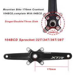 XTR Bicycle Crankset 104/64 BCD MTB Crankset 3*9S 3*10S Aluminum Alloy Integrated Crank 22/24/32/42/44T Bike Chainring Fit XTR