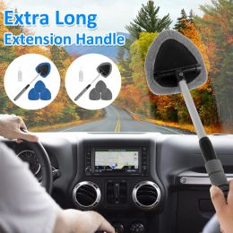 Car Windshield Cleaner Microfiber Car Window Cleaning Brush with Washable Pad Extendable Handle Interior Exterior Car Washer Mop