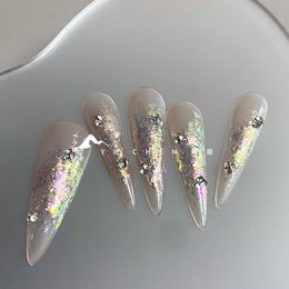 Nail salon wearing nail fairy woman, fish queen, shimmering aurora color, water diamond temperament, handmade nail pieces