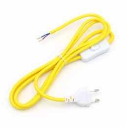 220V AC Power Cord With European Plug Inline Switch Textile Braided Covered Wire Cable 2 Metres